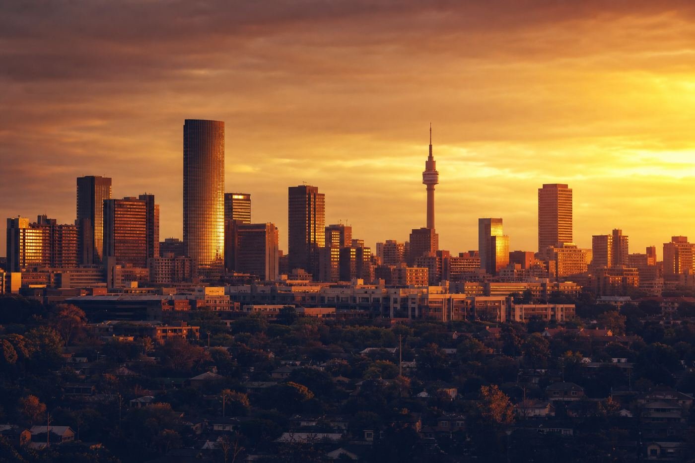 Johannesburg skyline at golden hour